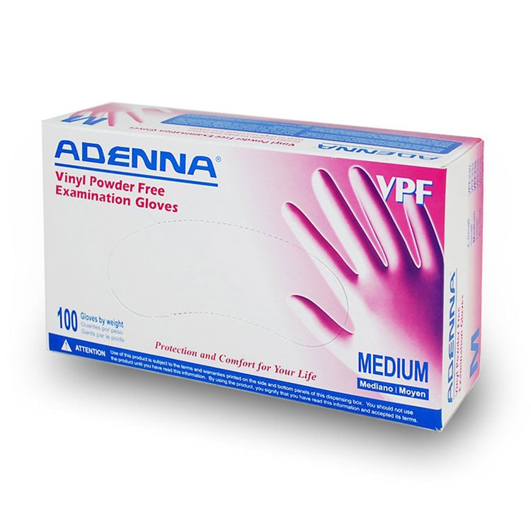 Adenna Vinyl Powder Free Examination Gloves Medium.100 Ct