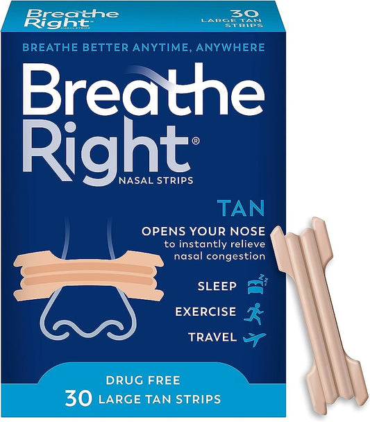 BREATHE RIGHT TAN LARGE NASAL STRIP 30CT