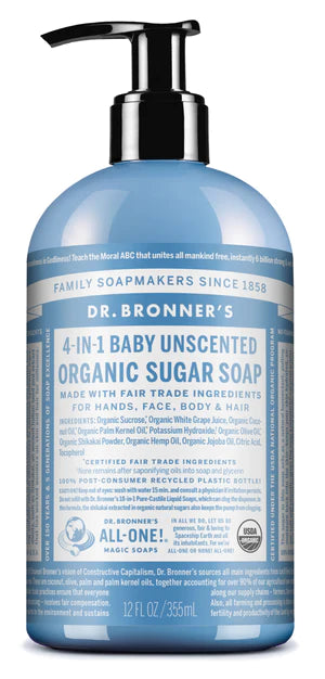 Dr.Bronner's Organic Hand Soap. 4  in 1. Baby Unscented. 12 Oz