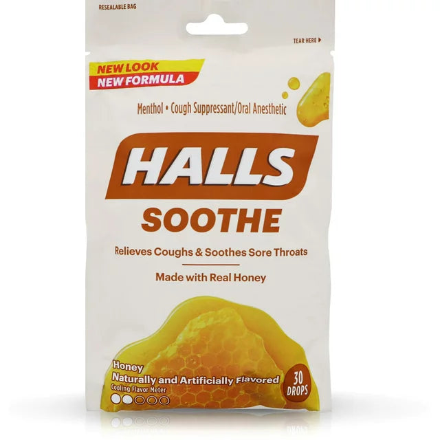 HALLS BAG HONEY COUGH DROP 30CT