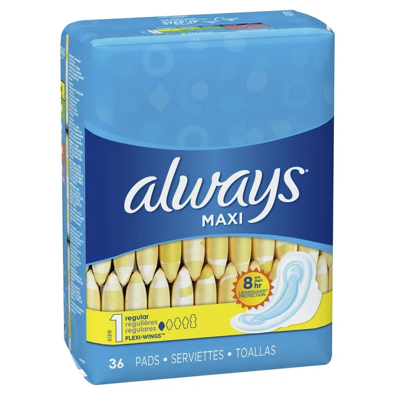 ALWAYS MAXI PADS W/WINGS REGULAR UNSCENTED 36CT