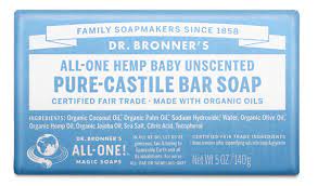 Dr. Bronner's Pure Castile Bar Soap. Hamp Baby Unscented 5 Oz