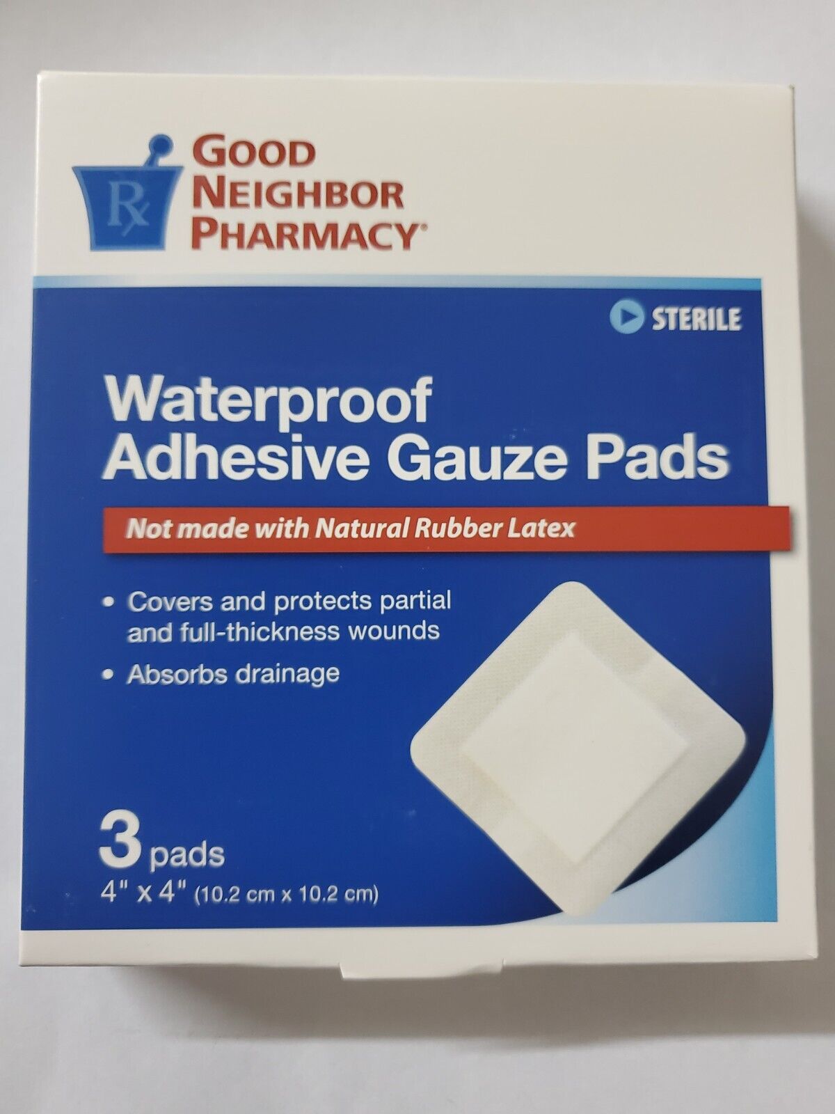 GNP GAUZE PAD ADHESIVE WTRPROF 4"X4 3CT