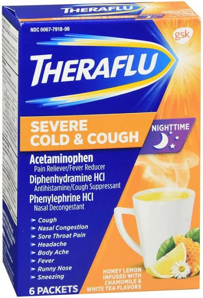 THERAFLU POWDER NITE SEVR COUGH/COLD 6CT