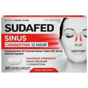 SUDAFED SINUS CNGST 12HR CAPLET PSE 20CT