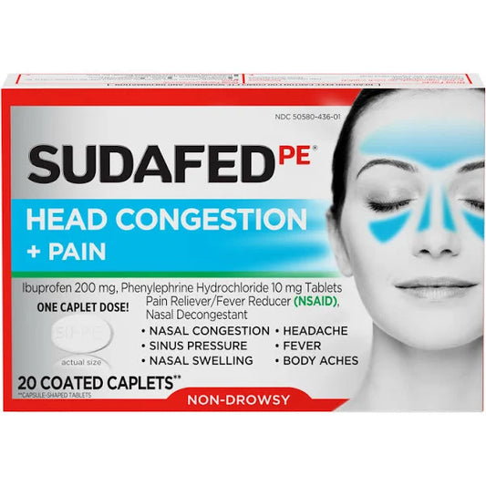 SUDAFED PE HEAD CONGEST & PAIN CPLT 20CT