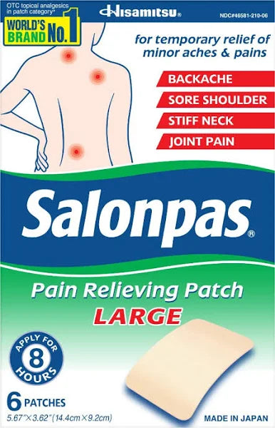 SALONPAS PAIN RELIEVING PATCH LARGE 6CT