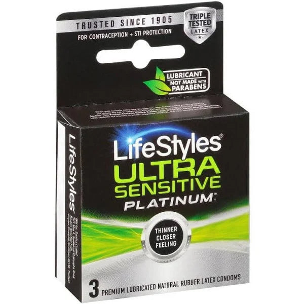 LIFESTYLES ULTR SENSTV PLATNM CONDOM 3CT