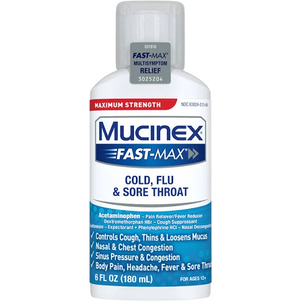 MUCINEX LIQUID COLD, FLU AND SORE THROAT 6 OZ