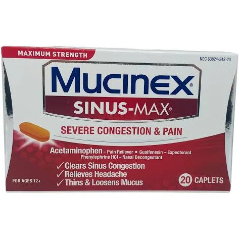 Mucinex Sinus - Max Severe Congestion & Pain 20 Caplets