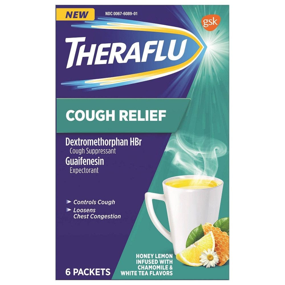 TheraFlu Cough Relief Hot Liquid Powder Honey Lemon Infused with Chamomile & White Tea - 6.0 Ea