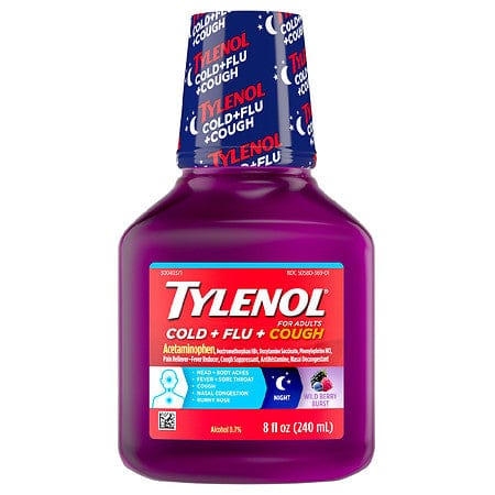 TYLENOL COLD+FLU+CGH NT WLDBRY LIQ 8 OZ