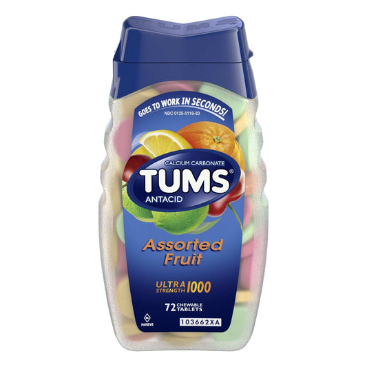 Tums Antacid Chewable Ultra Strength Tablets Assorted Fruit - 72