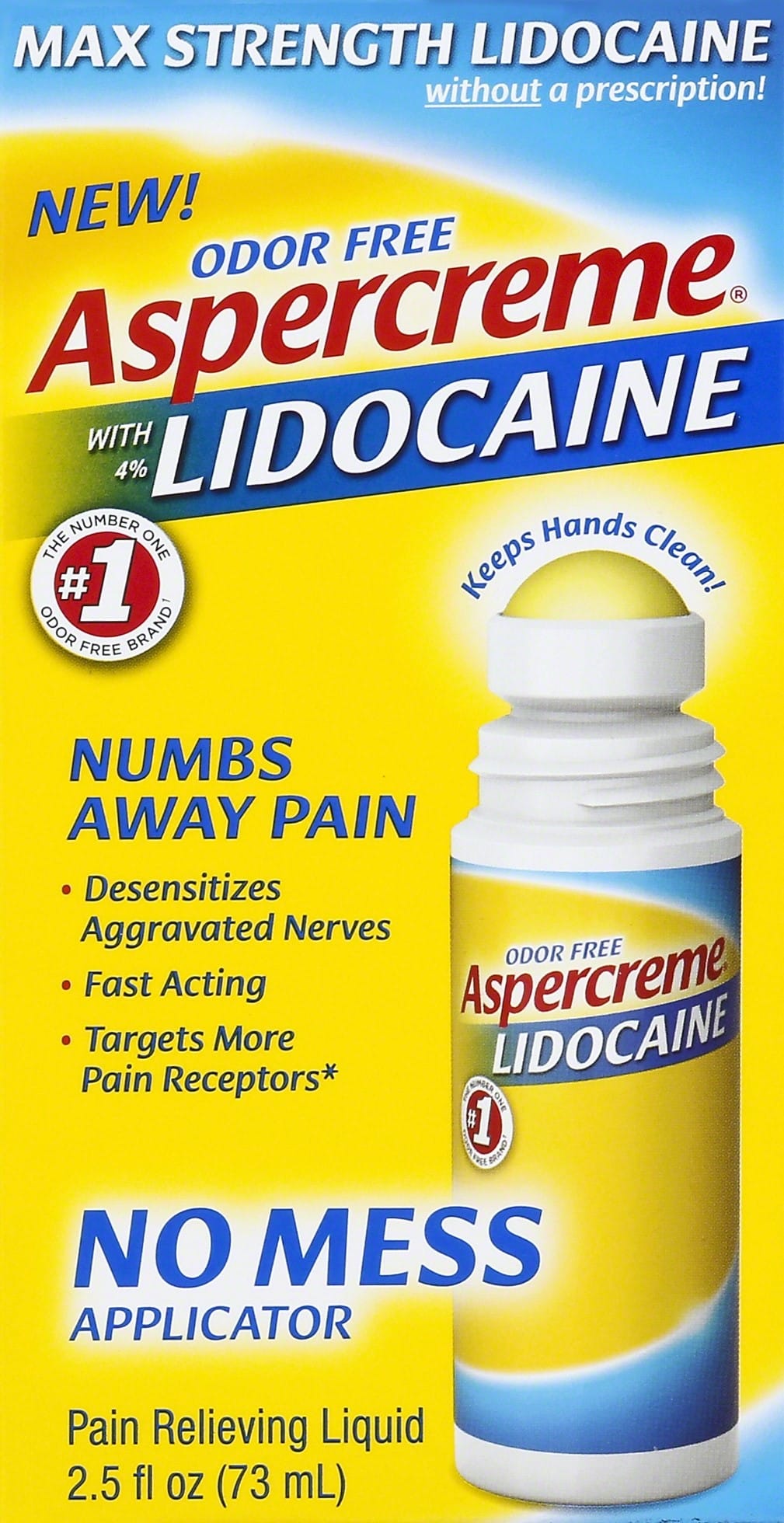 Aspercreme with 4% Lidocaine Pain Relieving Liquid Odor Free 2.5 Oz