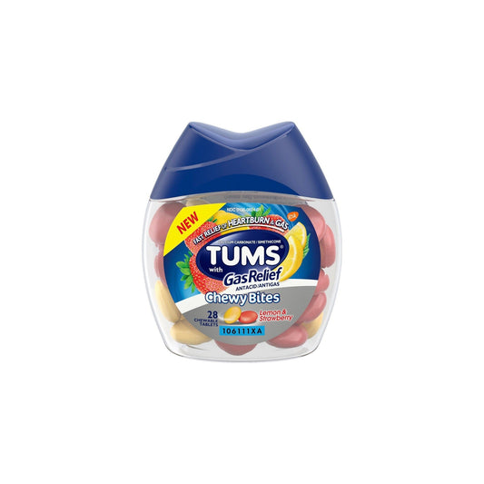 Tums Chewy Bites Antacid with Gas Relief Hard Shell Chews Lemon & Strawberry - 28